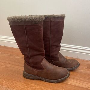 VINTAGE 90s Skechers Faux Fur Lined Brown Leather Tall Boots size 6.5